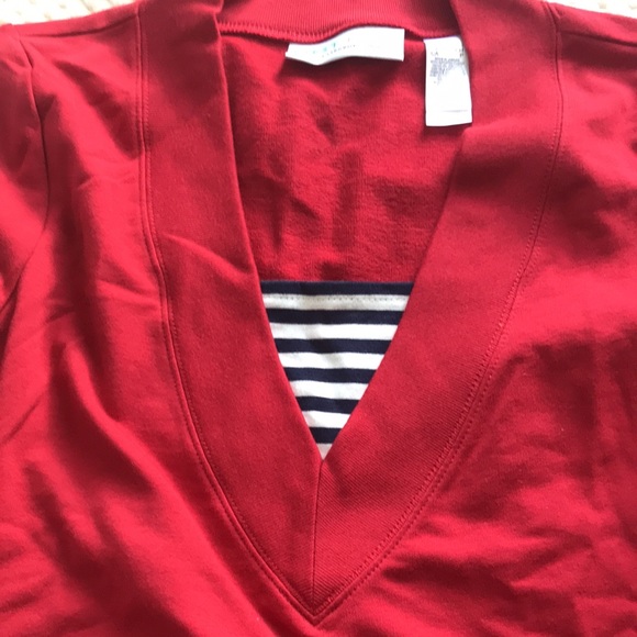 First Issue French Terry red apple V-neck shirt Missy Size US Small. Brand New - Picture 6 of 9